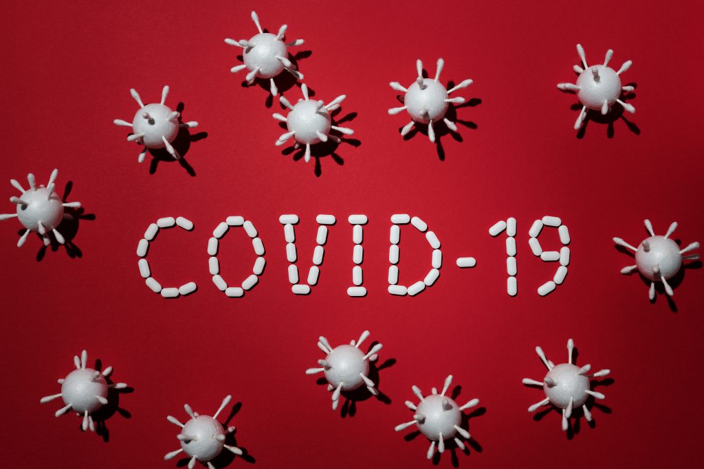 Covid-19 on red background