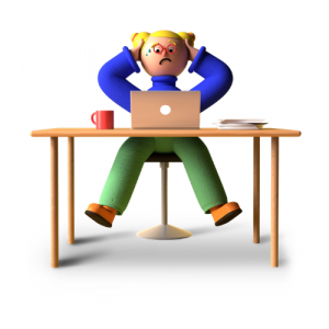 Cartoon man sat at desk to illustrate article how to manage work related stress